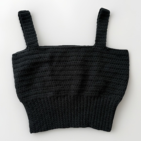 Handmade Tops - Handmade Crochet Crop Tank Black Indie Sleaze Layering Top Women's XS